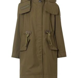 Detachable Hood Cotton Gabardine Parka In Green French coat jacket size 4